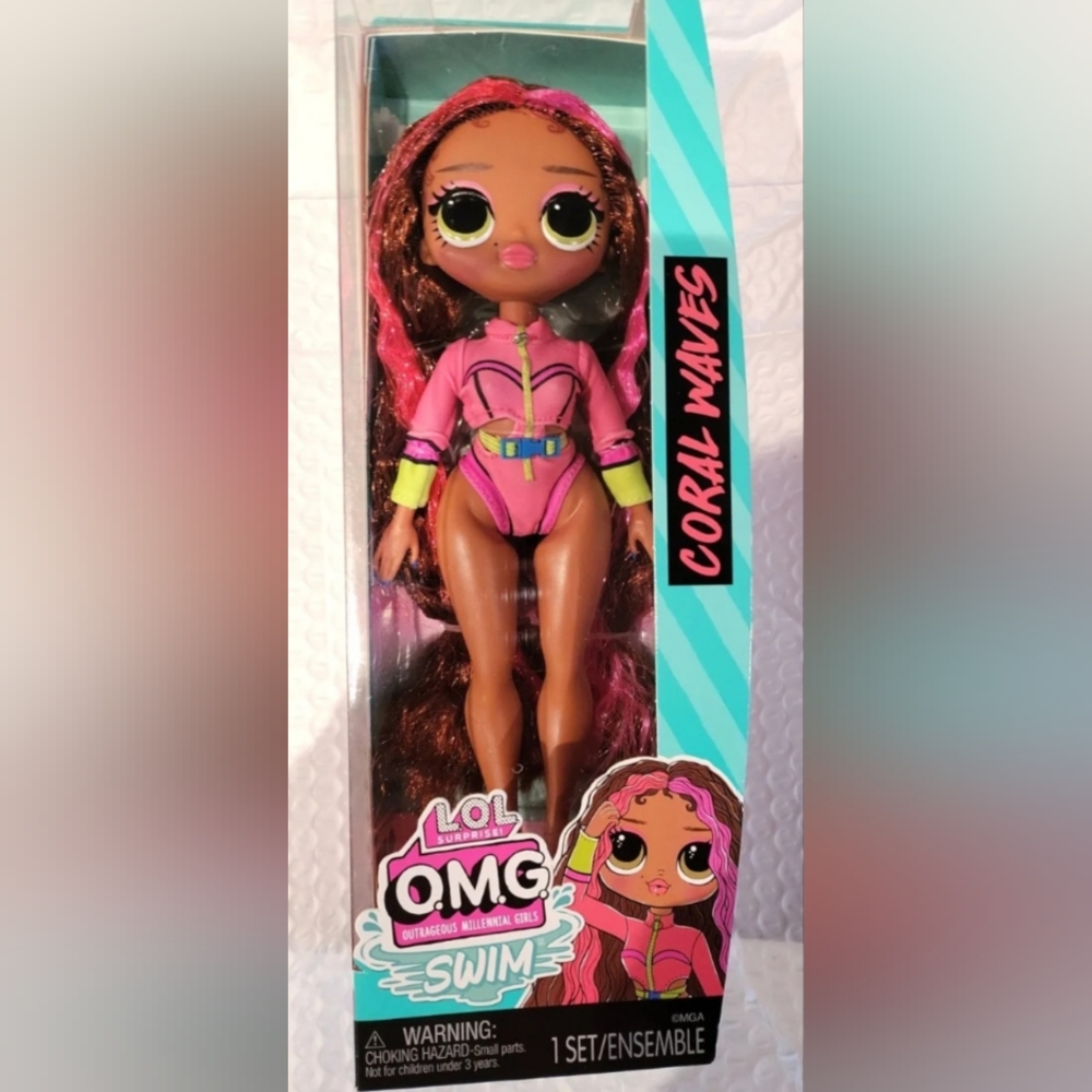 L.O.L Surprise OMG Swim Coral Waves Doll. 9 inch Posable with Rooted Hair